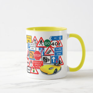 Road Signs and Yellow Car Mug