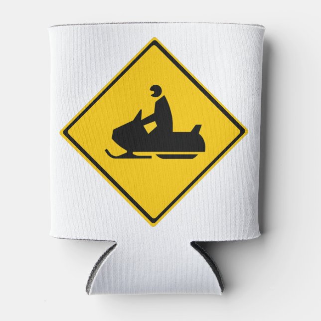 Road Snowmobile Warning Sign Snow Winter Can Cooler (Front)