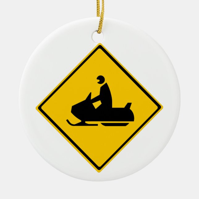 Road Snowmobile Warning Sign Snow Winter Ceramic Tree Decoration (Front)