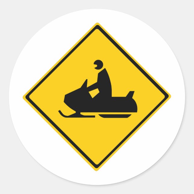Road Snowmobile Warning Sign Snow Winter Classic Round Sticker (Front)