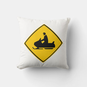 Road Snowmobile Warning Sign Snow Winter Cushion