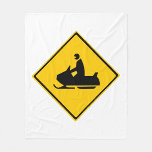 Road Snowmobile Warning Sign Snow Winter Fleece Blanket