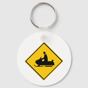 Road Snowmobile Warning Sign Snow Winter Key Ring