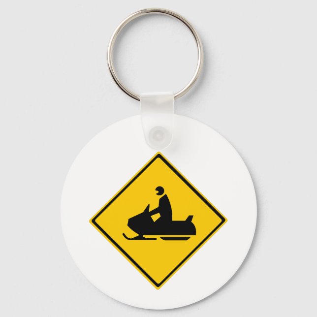 Road Snowmobile Warning Sign Snow Winter Key Ring (Front)