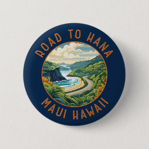 Road to Hana Maui Hawaii Retro Distressed Circle 6 Cm Round Badge