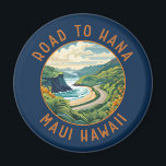 Road to Hana Maui Hawaii Retro Distressed Circle Magnet<br><div class="desc">Road to Hana in a vector art style. The Hana Highway is a 64.4-mile-long stretch of Hawaii Routes 36 and 360 which connects Kahului to the town of Hana in east Maui.</div>
