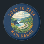 Road to Hana Maui Hawaii Retro Distressed Circle Magnet<br><div class="desc">Road to Hana in a vector art style. The Hana Highway is a 64.4-mile-long stretch of Hawaii Routes 36 and 360 which connects Kahului to the town of Hana in east Maui.</div>