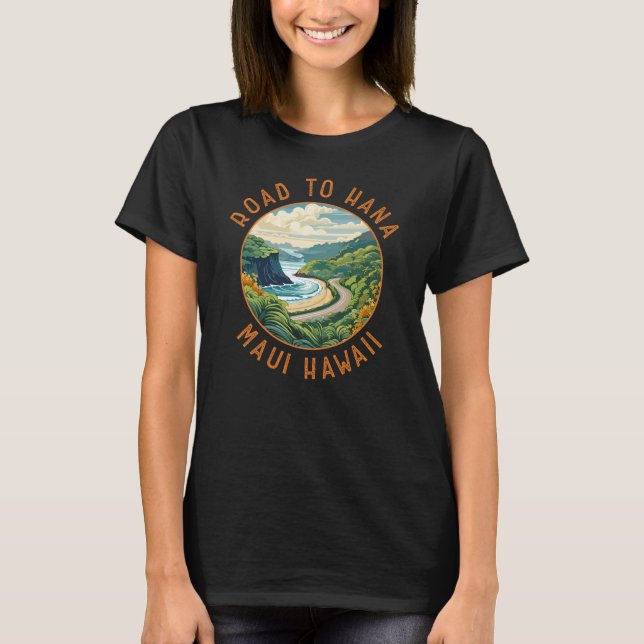Road to Hana Maui Hawaii Retro Distressed Circle T-Shirt (Front)