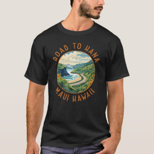 Road to Hana Maui Hawaii Retro Distressed Circle T-Shirt