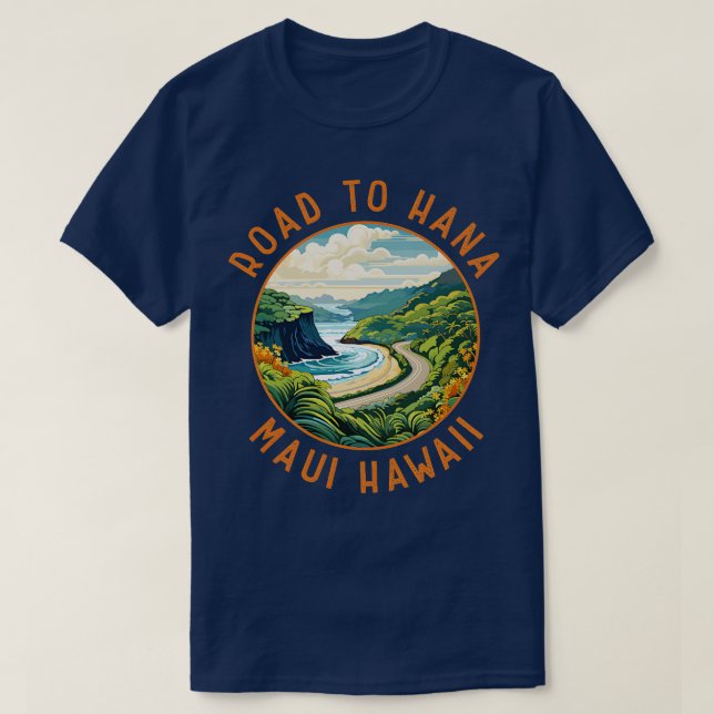 Road to Hana Maui Hawaii Retro Distressed Circle T T-Shirt (Design Front)