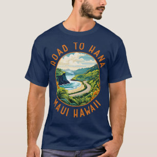 Road to Hana Maui Hawaii Retro Distressed Circle T T-Shirt