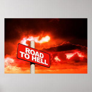 Road to hell sign
