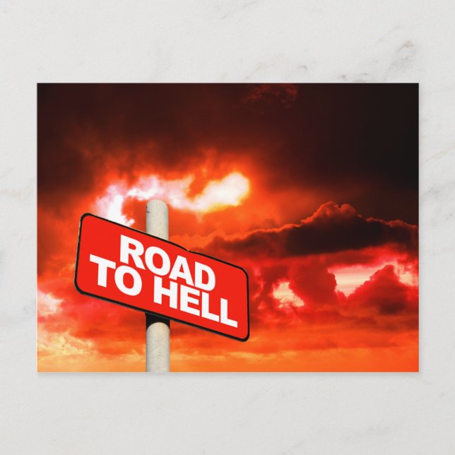 Road to hell sign postcard (Front)