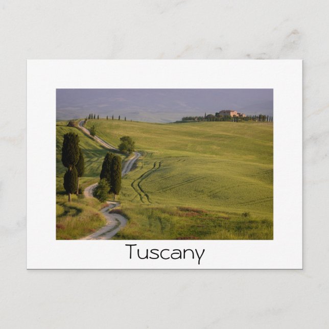 Road to Terrapille in Tuscany white text postcard (Front)