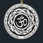 Road to Truth Devanagari Om Symbol Ceramic Tree Decoration<br><div class="desc">The Devanagari Om Symbol is the focus of this black and white Buddhist ornament with flowing,  inter weaved ribbons. Buddha's quote There are two mistakes one can make along the road to truth - not going all the way,  and not starting circles the outside.</div>