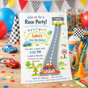 Road Track Kids Race Car Boy's Birthday Invitation