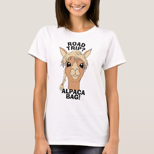 Road Trip Alpaca Bag Pun Humour T-Shirt (Front)