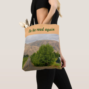Road trip bag, nature scene, your own words, tote bag