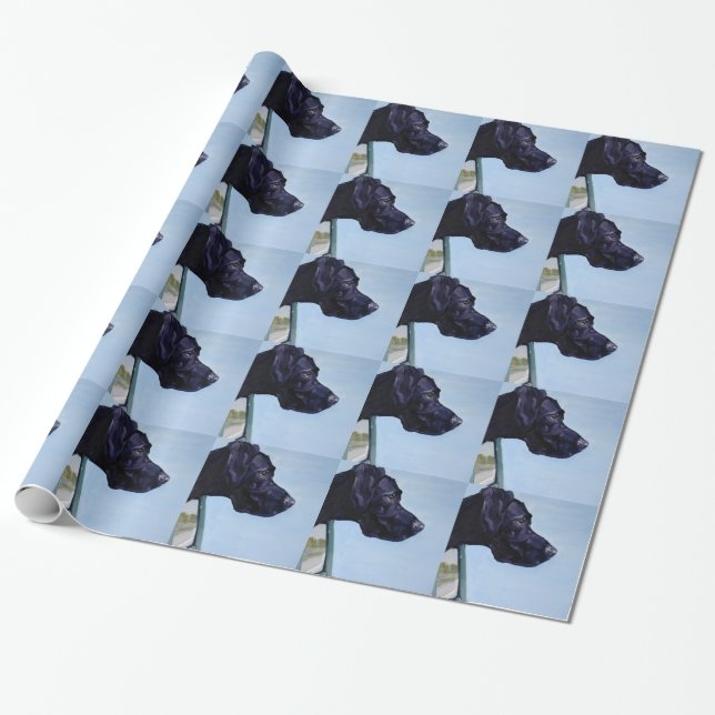 "Road Trip" Black Lab Wrapping Paper (Unrolled)