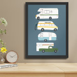 ROAD TRIP! Campervan vanlife RV Trailer Blue Poster<br><div class="desc">Hit the road with this sweet poster with a vintage retro campervan trailer and truck camper. Add your own text, change background color too. Select the print size using the drop down menu above, and you can click the “edit design” button to customize the artwork to fit any size paper....</div>