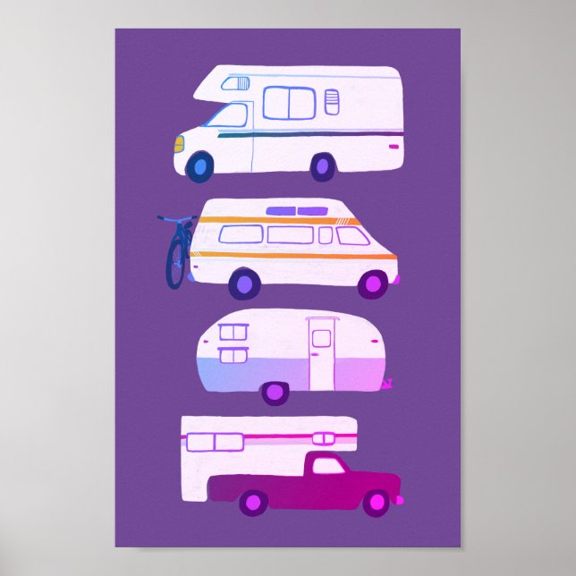 ROAD TRIP! Campervan vanlife RV Trailer Purple Poster (Front)