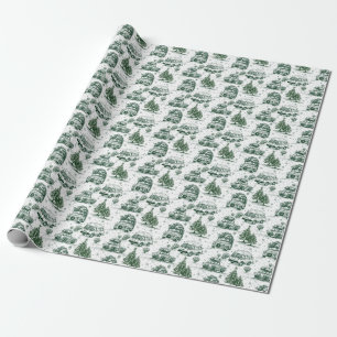 Road trip Christmas holiday toile green Wrapping Paper