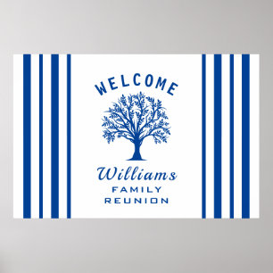 Road Trip Family Reunion Tree Blue And White Poster