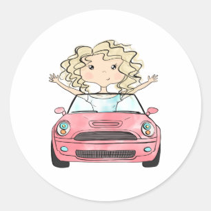 Road Trip Illustration Classic Round Sticker