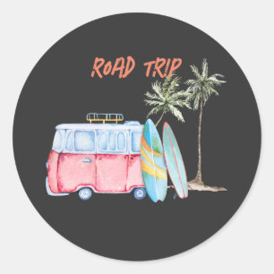 ROAD TRIP IN VAN CLASSIC ROUND STICKER