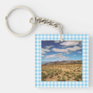 Road Trip Photos Baby Blue Gingham Key Ring