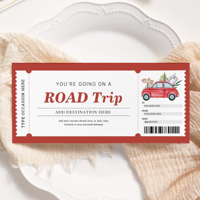 Road Trip Red Gift Ticket Trip Travel Voucher Invitation (Creator Uploaded)