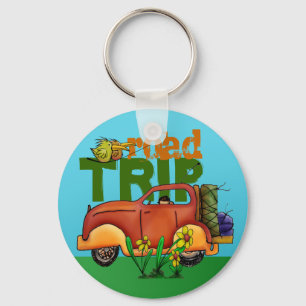 Road Trip Red Vehicle Bird Blue Sky Key Chain Ring