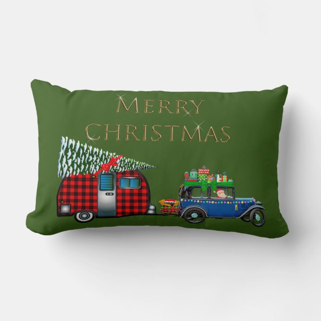 Road Trip Santa green Lumbar Cushion (Front)