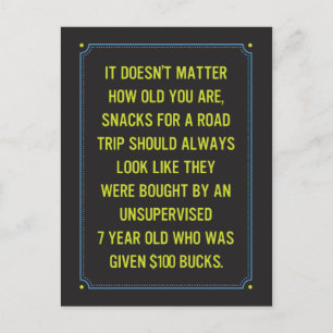 Road Trip Snacks Joke / Just for Fun Postcard