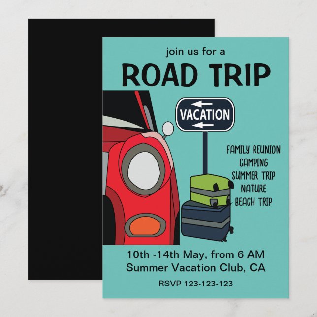 Road Trip Travel Summer Vacation Invitation (Front/Back)