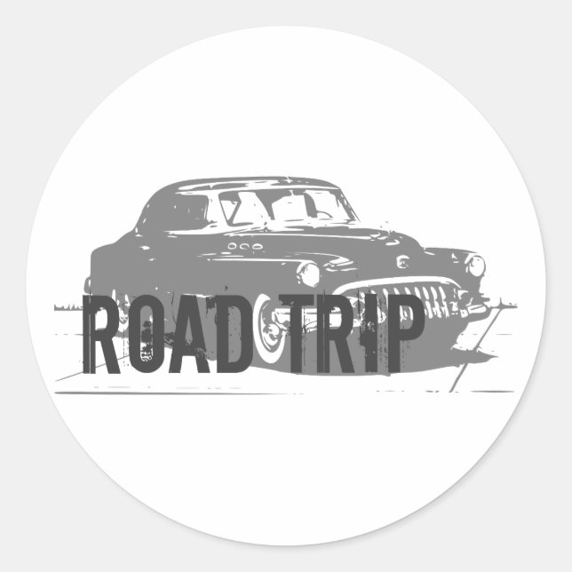 Road Trip Vintage Car Classic Round Sticker (Front)