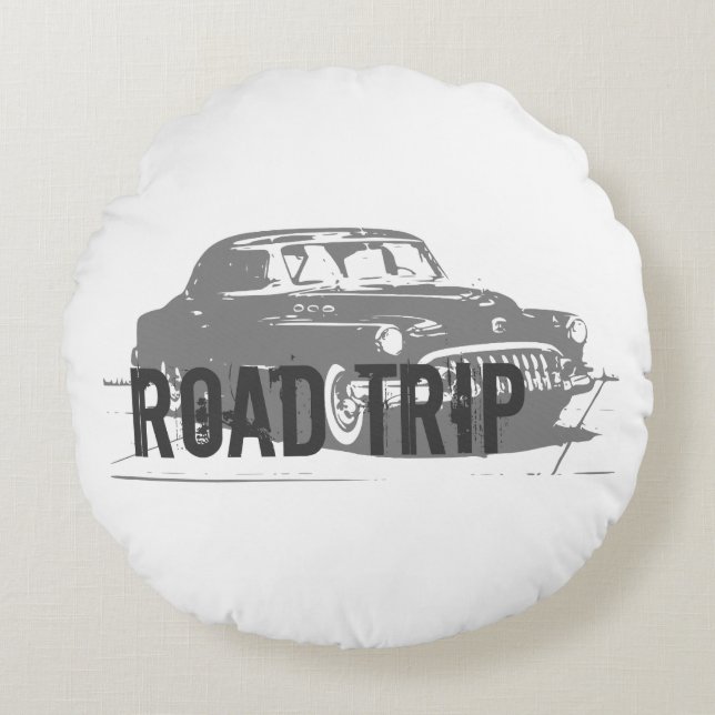 Road Trip Vintage Car Round Cushion (Front)