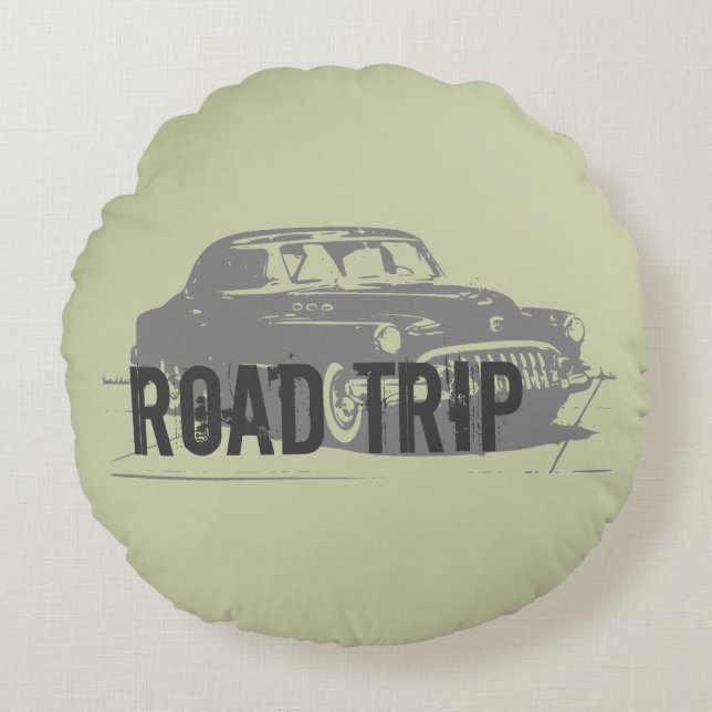 Road Trip Vintage Car Round Cushion (Front)