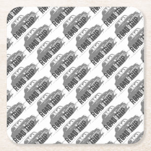 Road Trip Vintage Car Square Paper Coaster