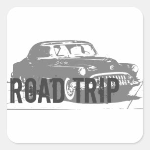 Road Trip Vintage Car Square Sticker