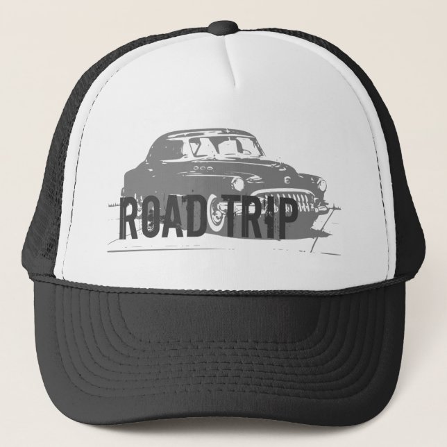 Road Trip Vintage Car Trucker Hat (Front)