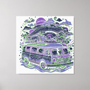 Road Trip with Colorful Van Canvas Print