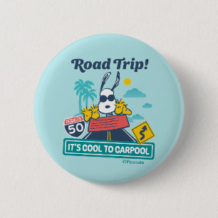 Road Trippin   Peanuts It's Cool To Carpool 6 Cm Round Badge