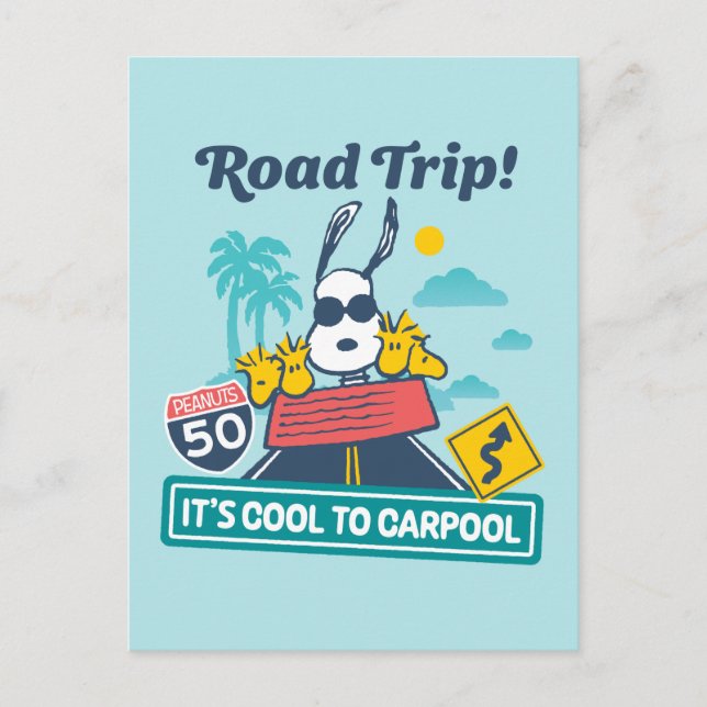 Road Trippin | Peanuts It's Cool To Carpool Postcard (Front)