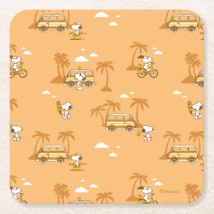 Road Trippin Peanuts Snoopy Beach Pattern Square Paper Coaster