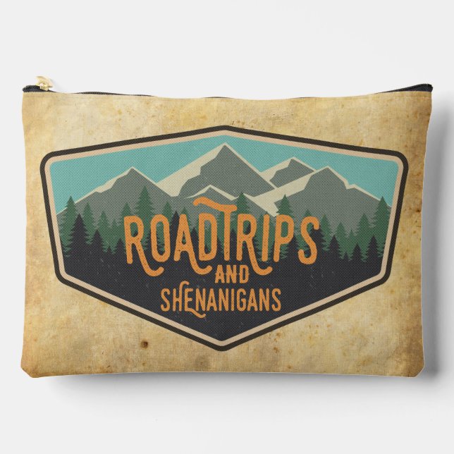 Road Trips & Shenanigans Outdoor Patch Zipper Bag (Front)