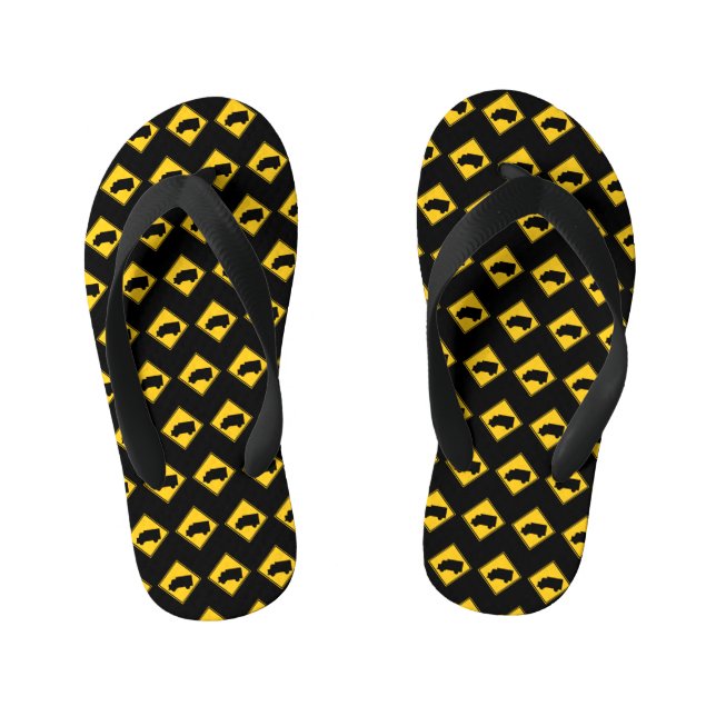 Road Truck Warning Sign Kid's Flip Flops (Footbed)