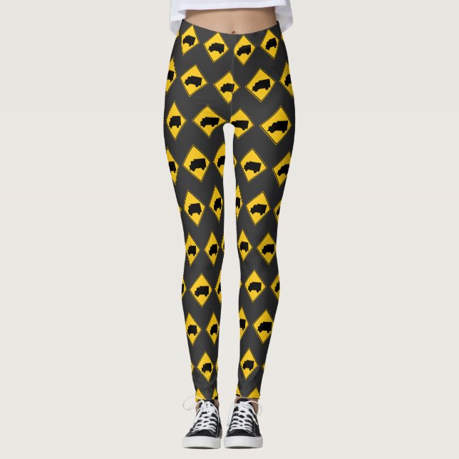 Road Truck Warning Sign Leggings (Front)