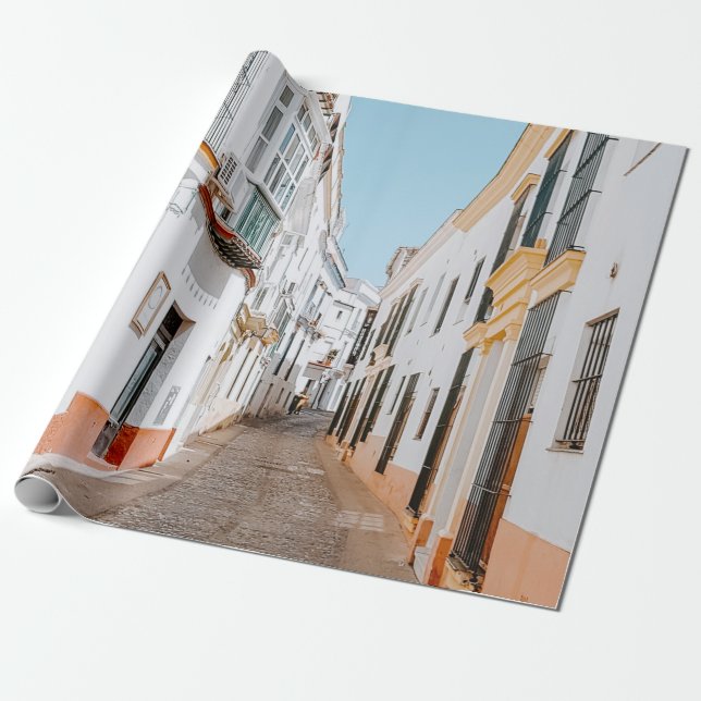 ROAD WITH BEIGE HIGHWAYS UNDER BLUE SKY WRAPPING PAPER (Unrolled)