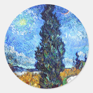 Road with Cypress and Star (1890) Van Gogh Art Classic Round Sticker
